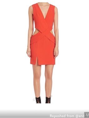 Kendall & Kylie Coral-Orange Cutout V-Neck Mini Dress